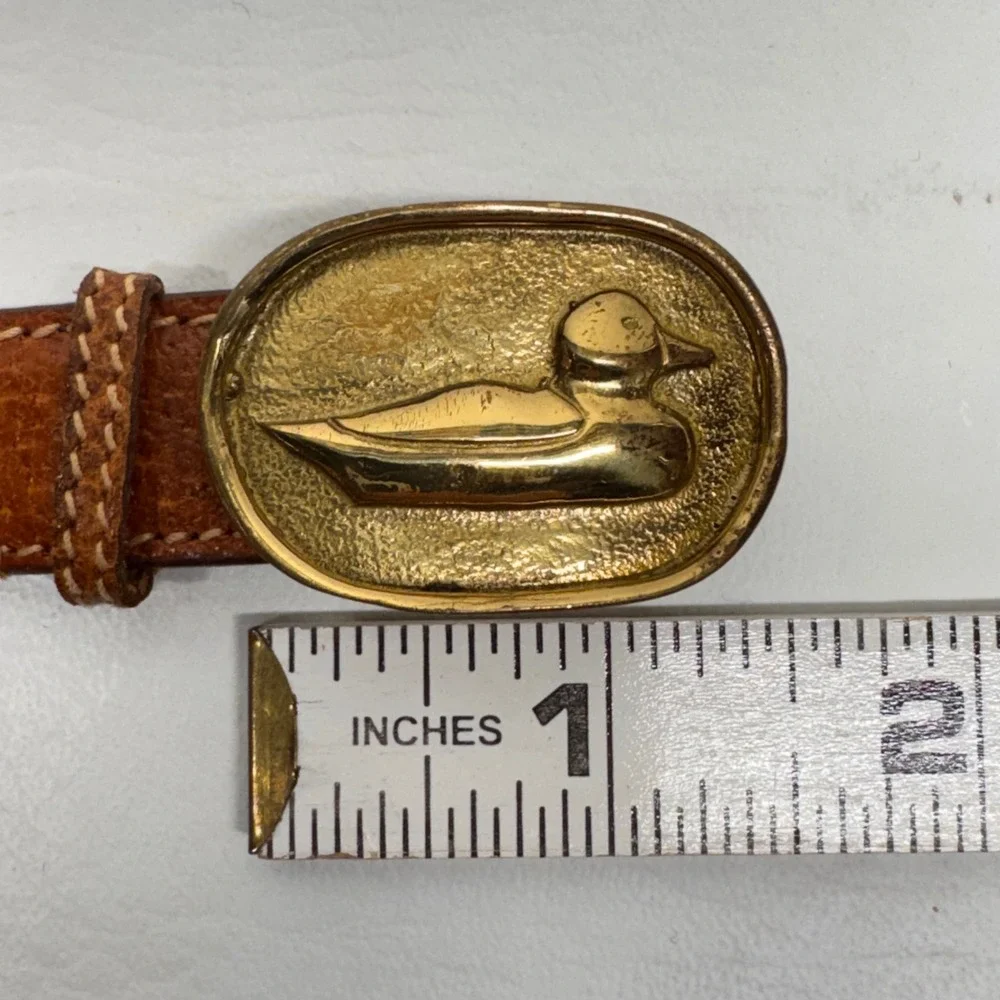 Trafalgar Leather Belt Women 28 Tan Vintage Duck Buckle Preppy Equestrian Hunter